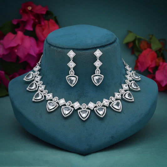 Silver Color American Diamond Necklace Set (PCZN871SLV-PR)