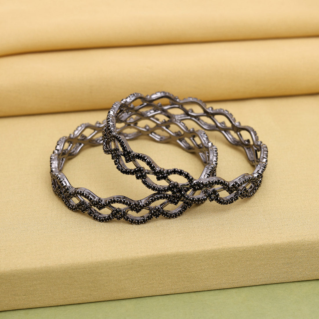 Black Color 1 Pair Bangle Size: 2.6 (PLKB868BLK-2.6)