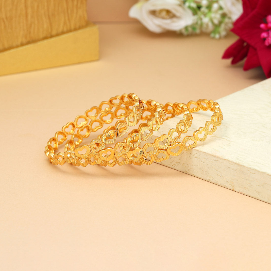 Gold Color 1 Set Of Bangle Size: 2.10 (PLKB880GLD-2.10)