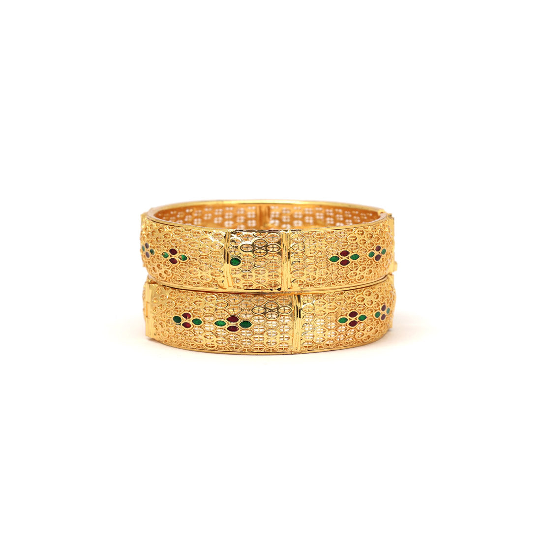 Gold Color 1 Pair Of Bangle Size: 2.4 (PLKB885GLD-2.4)