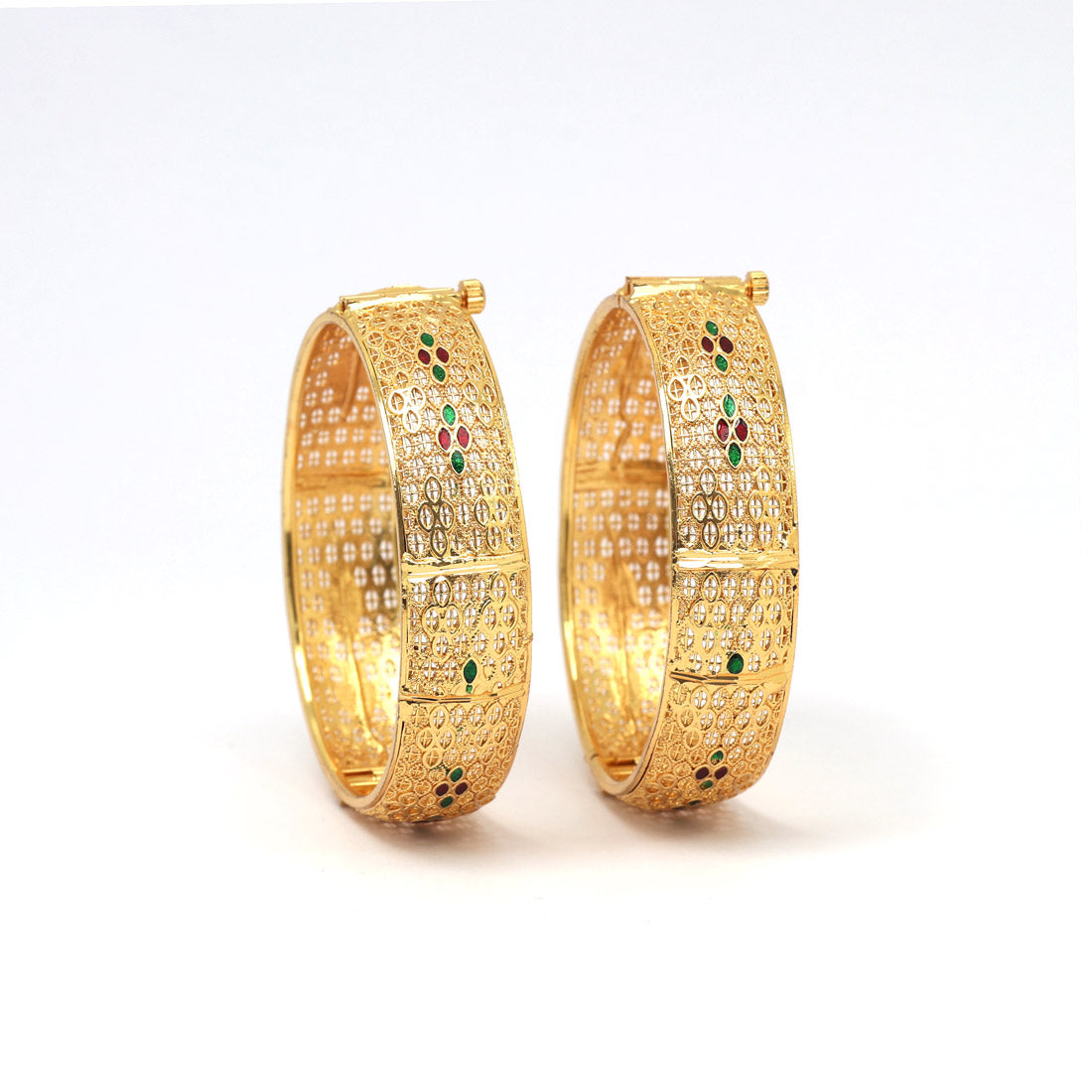 Gold Color 1 Pair Of Bangle Size: 2.4 (PLKB885GLD-2.4)