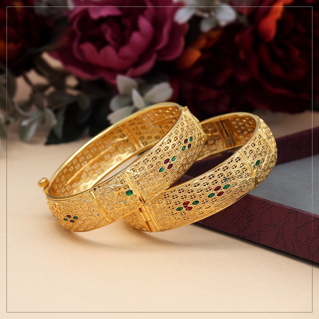 Gold Color 1 Pair Of Bangle Size: 2.4 (PLKB885GLD-2.4)