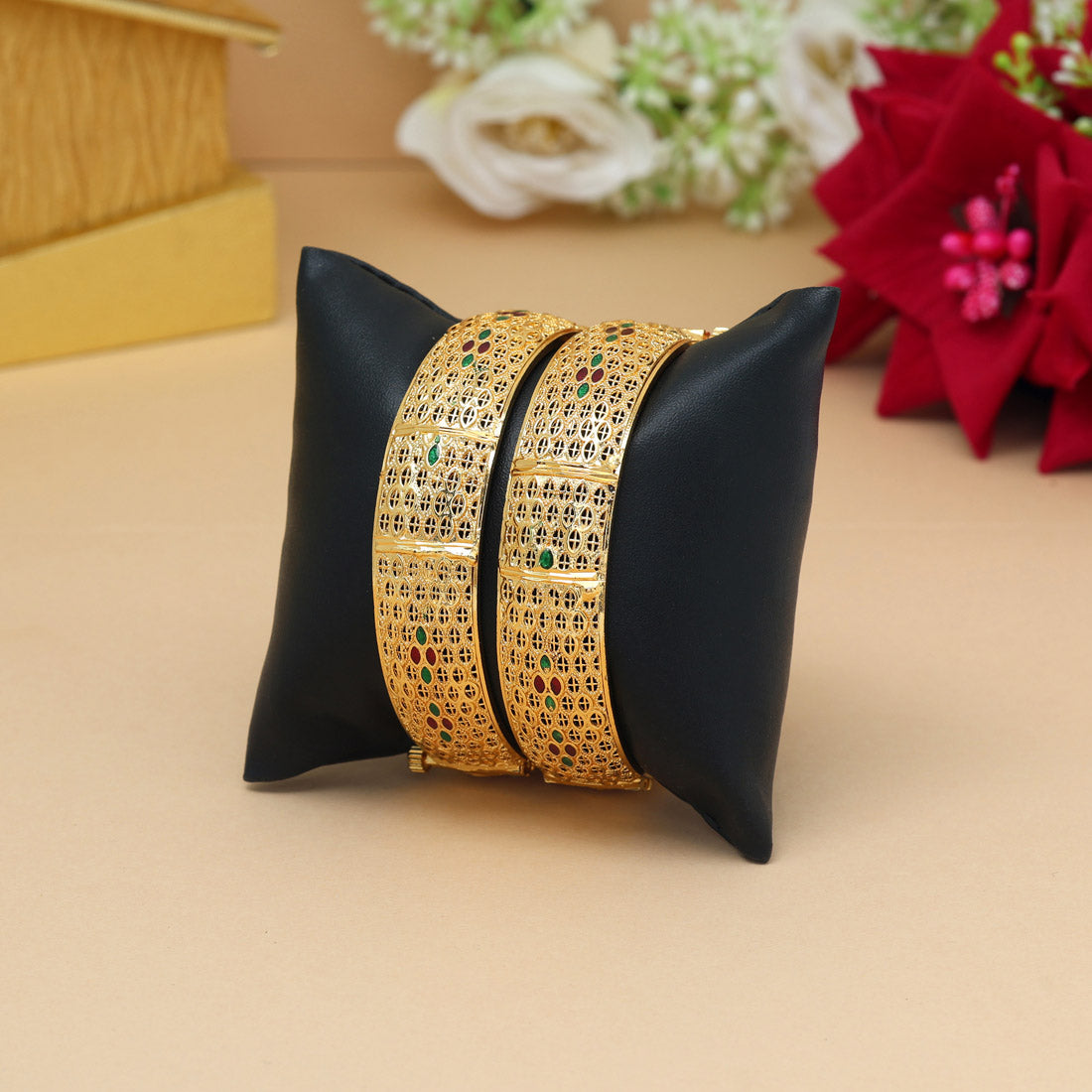 Gold Color 1 Pair Of Bangle Size: 2.8 (PLKB885GLD-2.8)