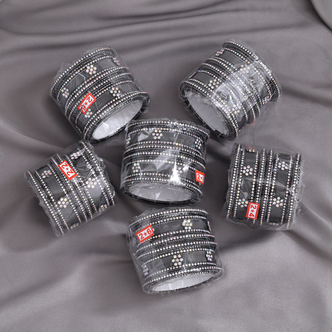 Black Silver Color 6 Set Of Bangles Combo Size(1 Set Of 2.2, 2 Set Of 2.4, 2 Set Of 2.6, 1 Set Of 2.8) (PLKBCMB648)
