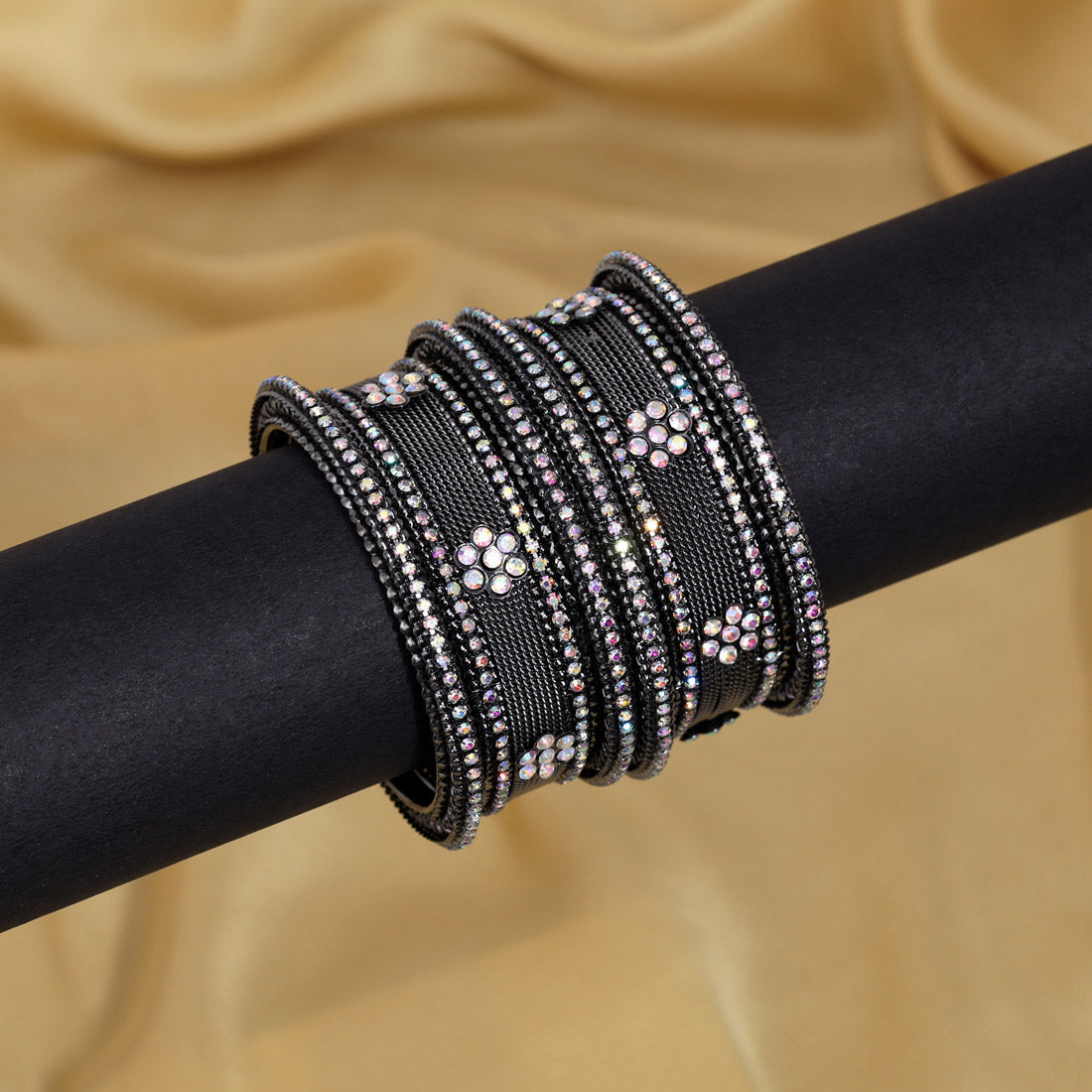 Black Silver Color 6 Set Of Bangles Combo Size(1 Set Of 2.2, 2 Set Of 2.4, 2 Set Of 2.6, 1 Set Of 2.8) (PLKBCMB648)