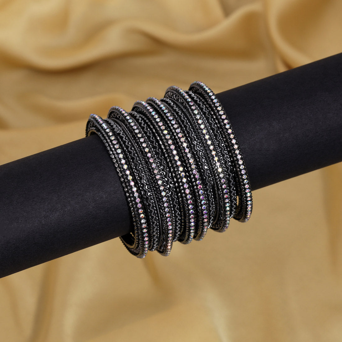 Black Silver Color 6 Set Of Bangles Combo Size(1 Set Of 2.2, 2 Set Of 2.4, 2 Set Of 2.6, 1 Set Of 2.8) (PLKBCMB649)