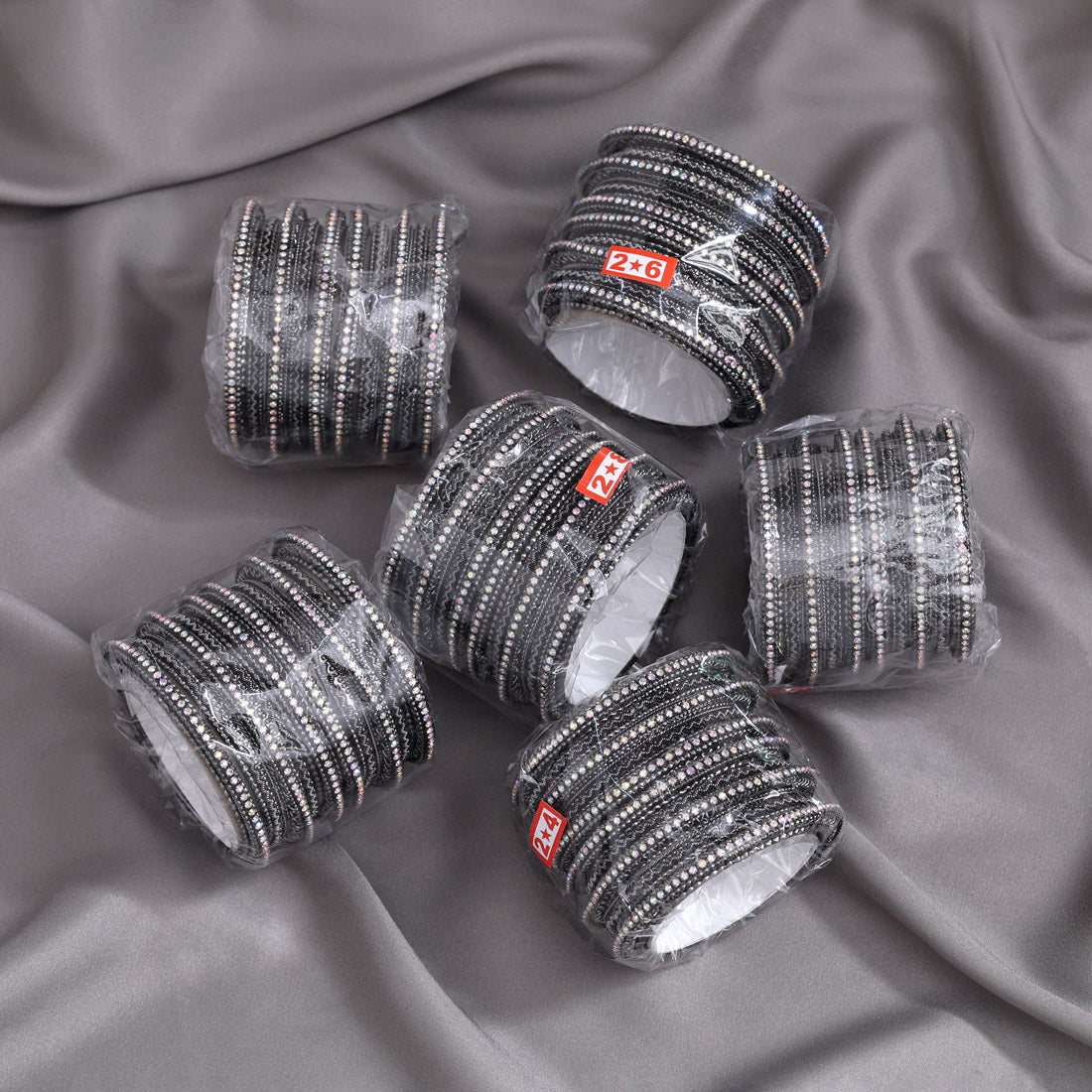 Black Silver Color 6 Set Of Bangles Combo Size(1 Set Of 2.2, 2 Set Of 2.4, 2 Set Of 2.6, 1 Set Of 2.8) (PLKBCMB649)