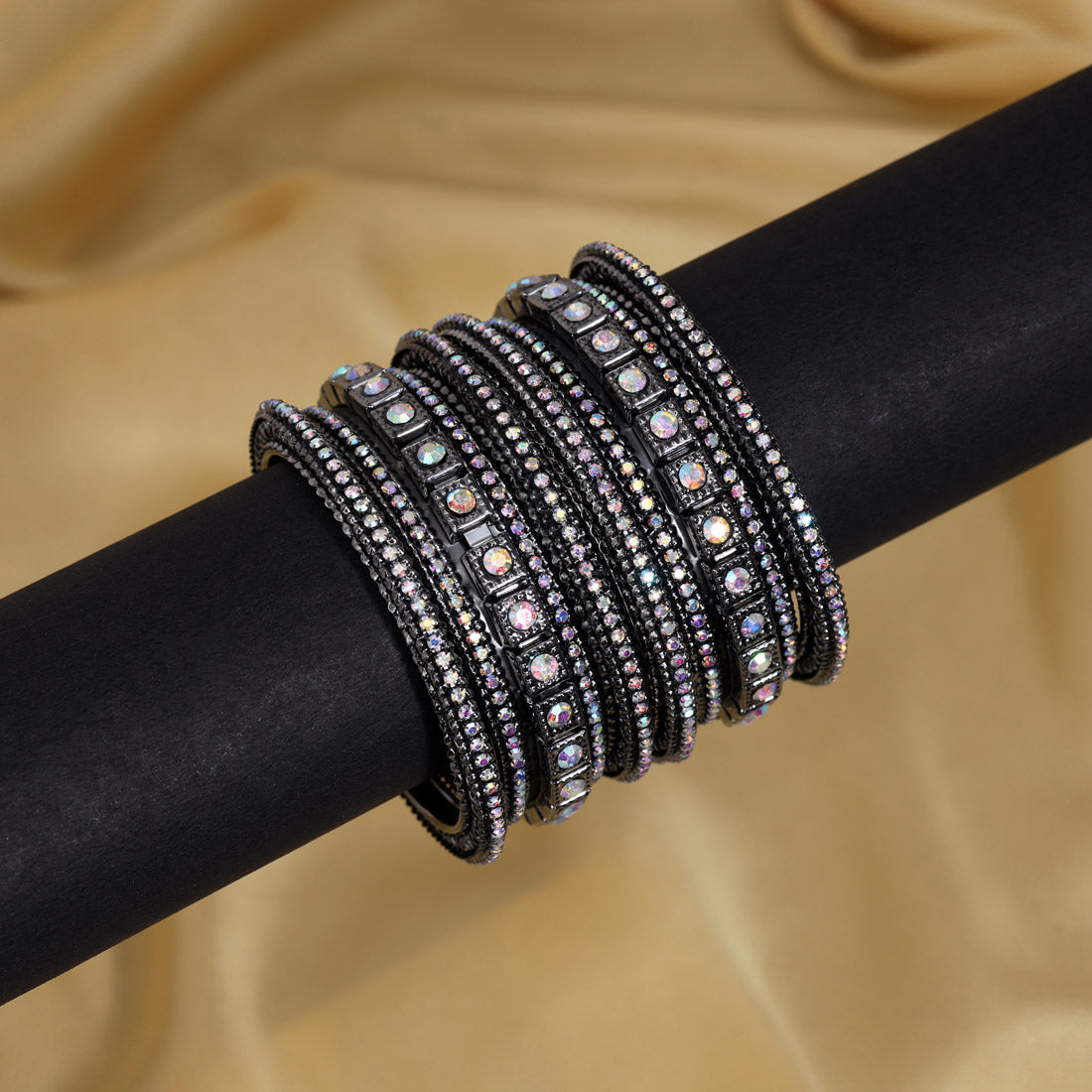 Black Silver Color 6 Set Of Bangles Combo Size(1 Set Of 2.2, 2 Set Of 2.4, 2 Set Of 2.6, 1 Set Of 2.8) (PLKBCMB651)