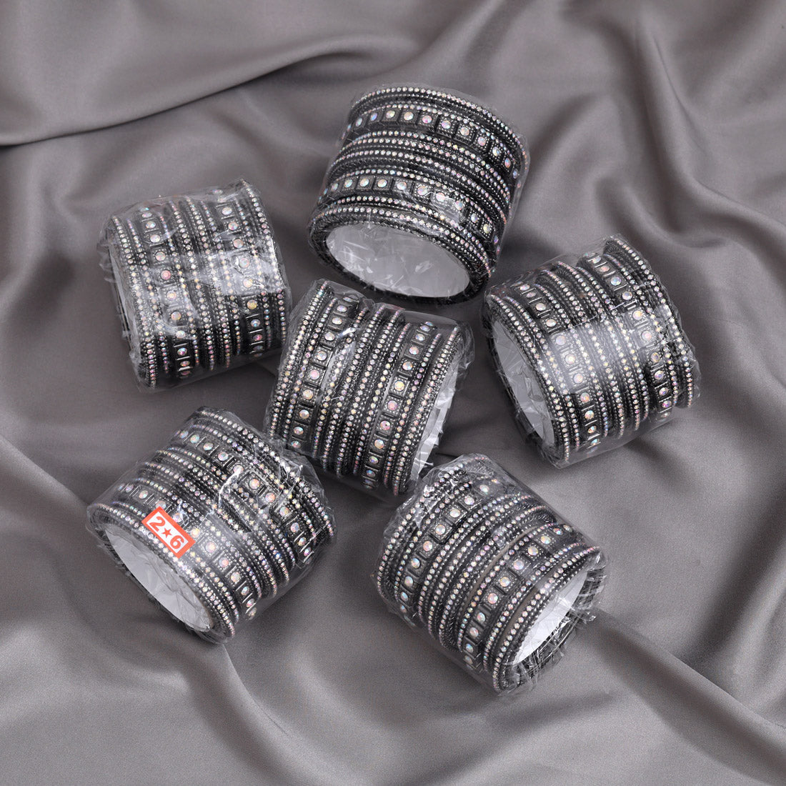 Black Silver Color 6 Set Of Bangles Combo Size(1 Set Of 2.2, 2 Set Of 2.4, 2 Set Of 2.6, 1 Set Of 2.8) (PLKBCMB651)