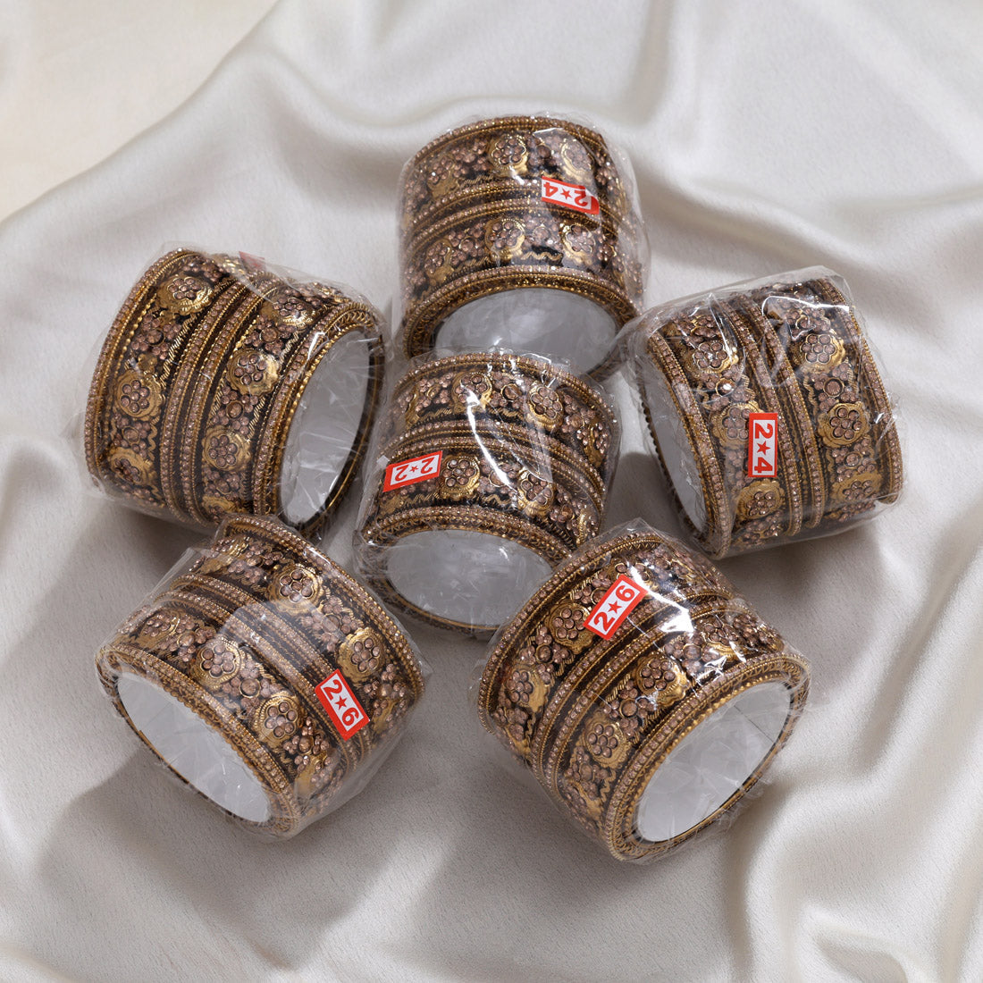 Gold Color 6 Set Of Bangles Combo Size(1 Set Of 2.2, 2 Set Of 2.4, 2 Set Of 2.6, 1 Set Of 2.8) (PLKBCMB657)