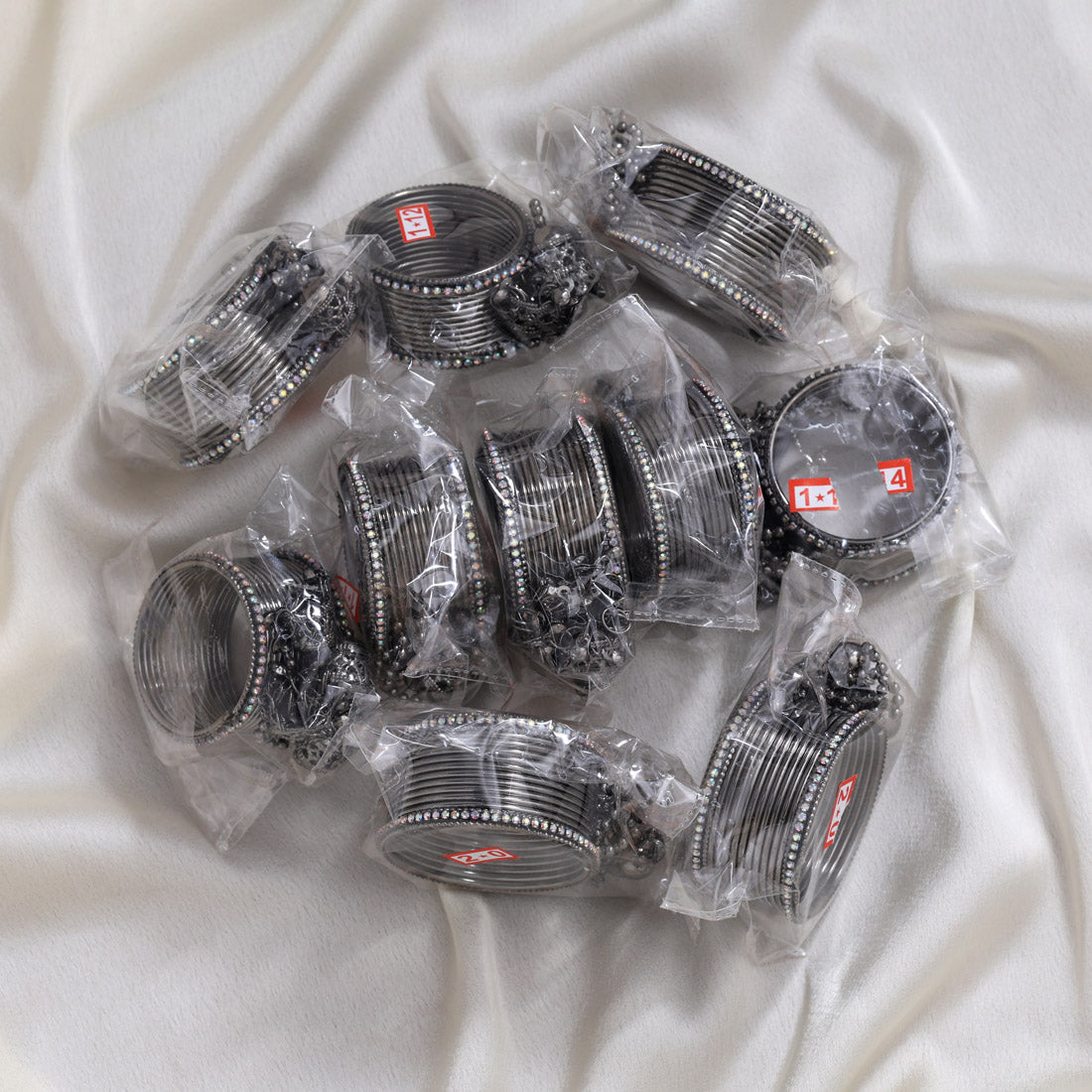 Black Silver Color 10 Set Of Kids Bangles Combo Size(3 Set Of 1.12, 3 Set Of 1.14, 4 Set Of 2.0) (PLKBCMB669)