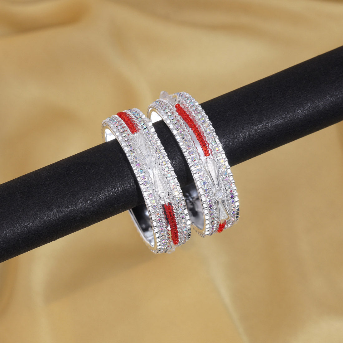 Red & Silver Color 12 Set Of Kids Bangles Combo Size(4 Set Of 1.12, 5 Set Of 1.14, 3 Set Of 2.0) (PLKBCMB670)