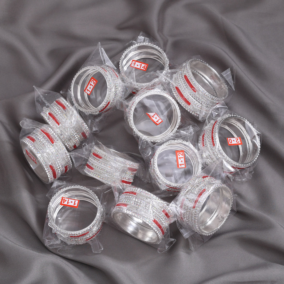 Red & Silver Color 12 Set Of Kids Bangles Combo Size(4 Set Of 1.12, 5 Set Of 1.14, 3 Set Of 2.0) (PLKBCMB670)