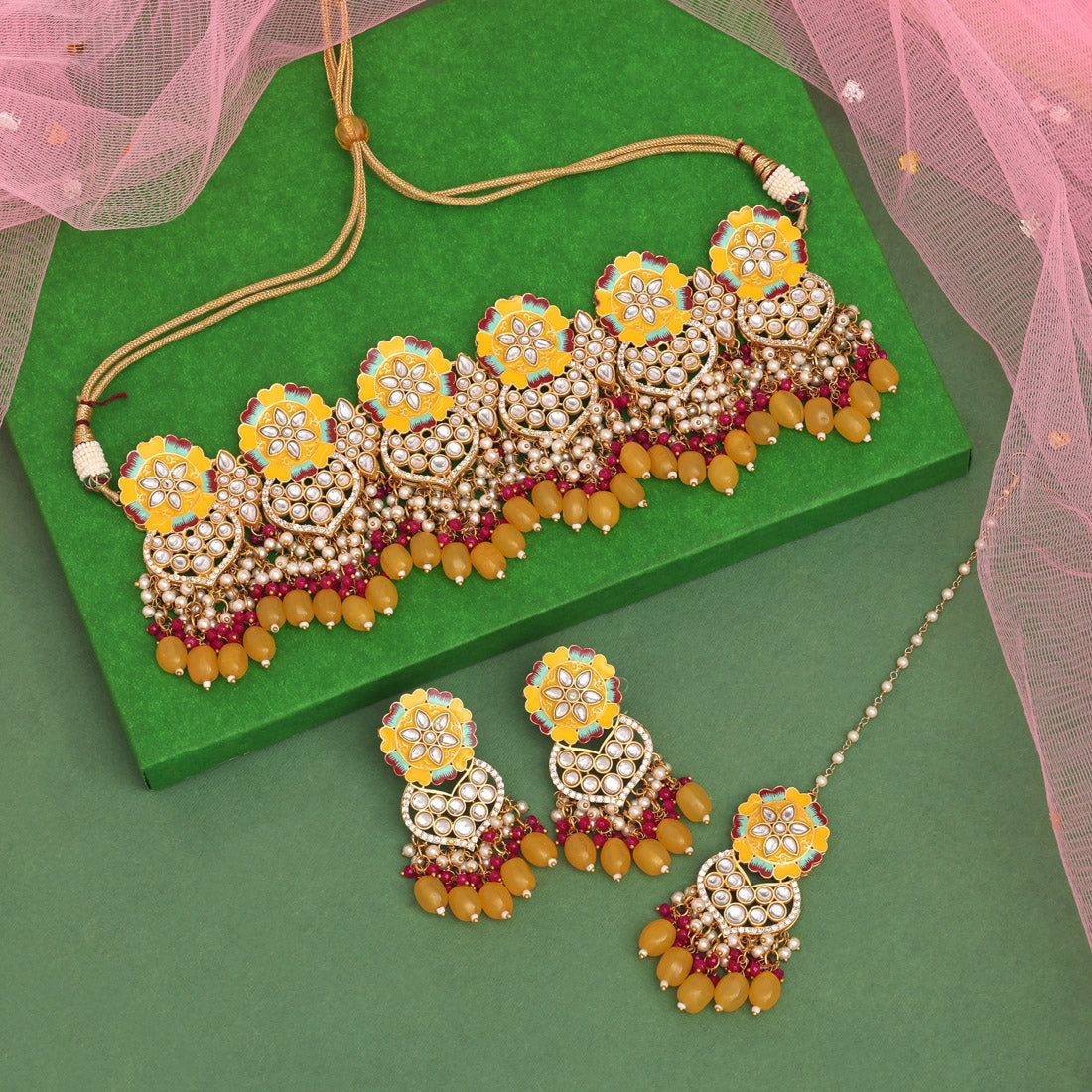 Yellow Color Meenakari Necklace Set (PMKN506YLW)