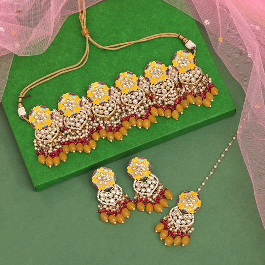Yellow Color Meenakari Necklace Set (PMKN506YLW)
