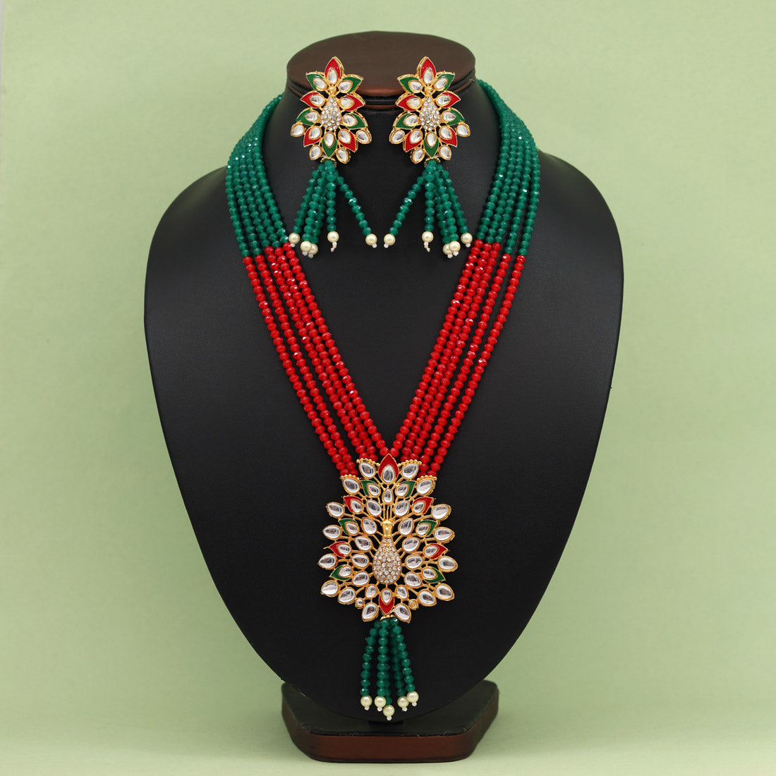 Red & Green Color Jewellery Rani Haar (PN768REDGRN)
