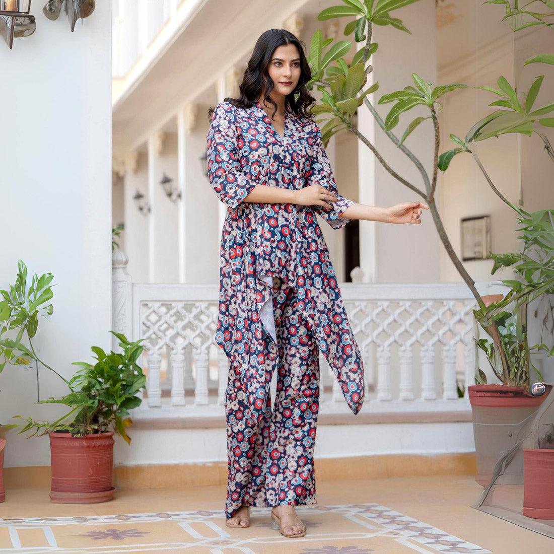 Blue Color Asymmetrical Co-Ord Set
