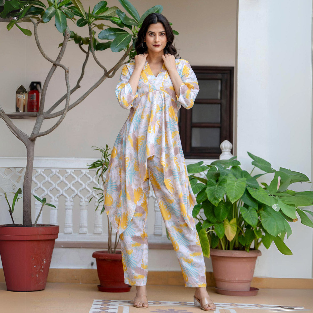 Yellow Color Asymmetrical Co-ord Set