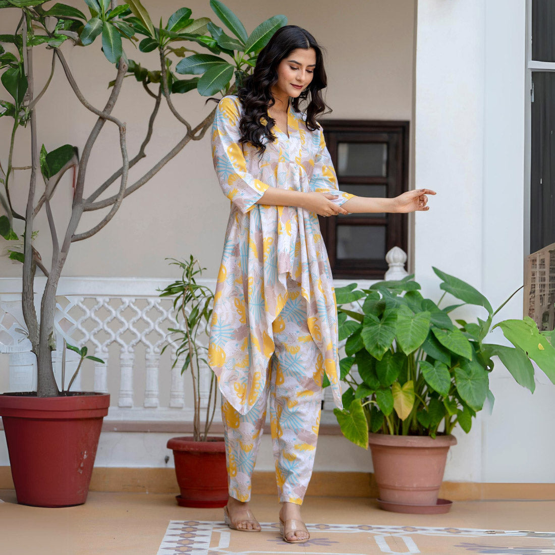 Yellow Color Asymmetrical Co-ord Set (RK219YLW)