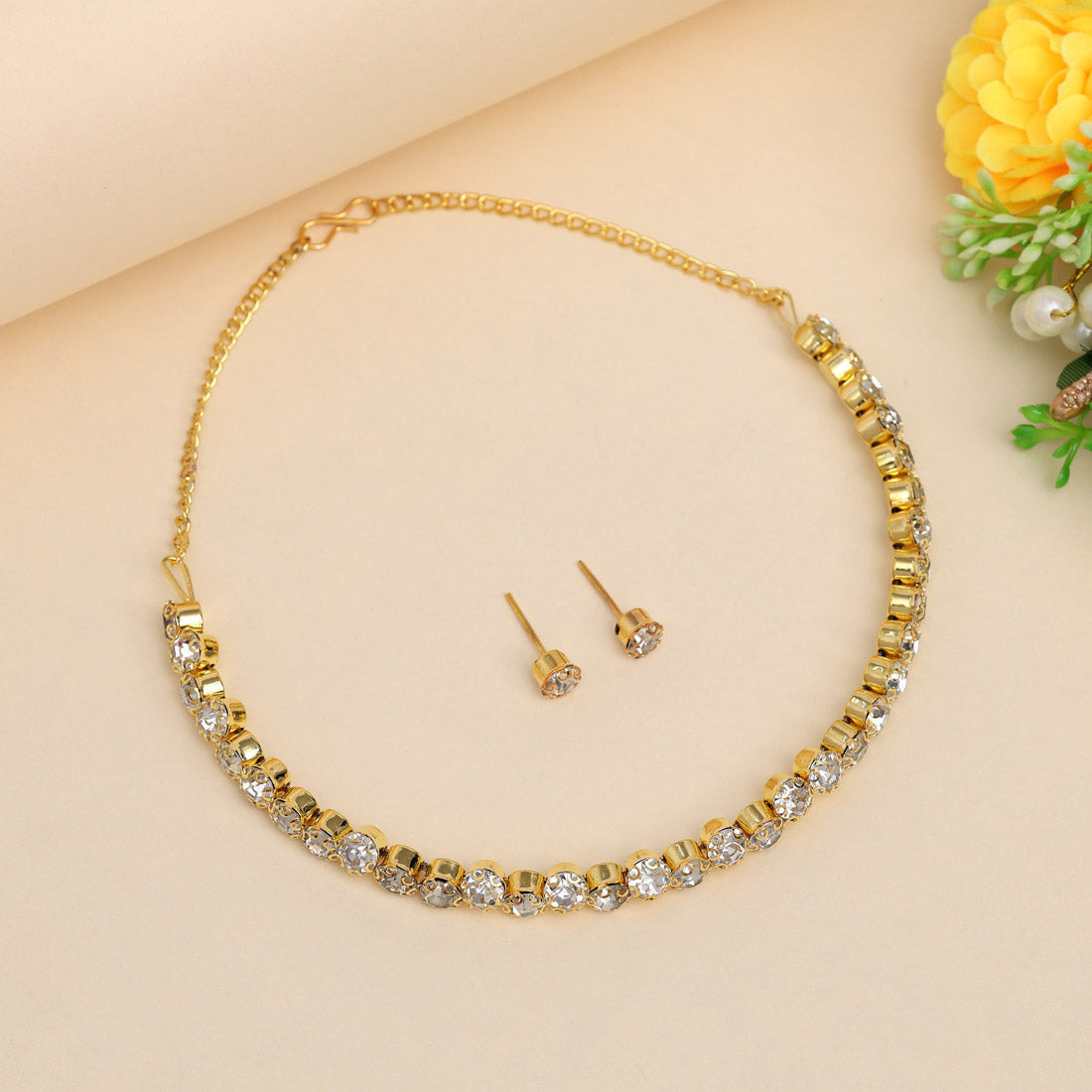 White Color Choker Stone Necklace Set (STN204WHT)