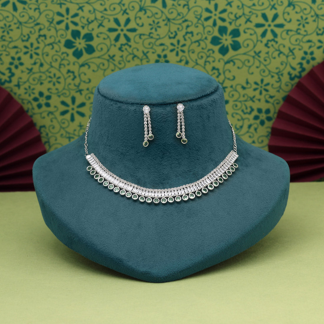 Light Green Color Stone Necklace Set (STN205LGRN)