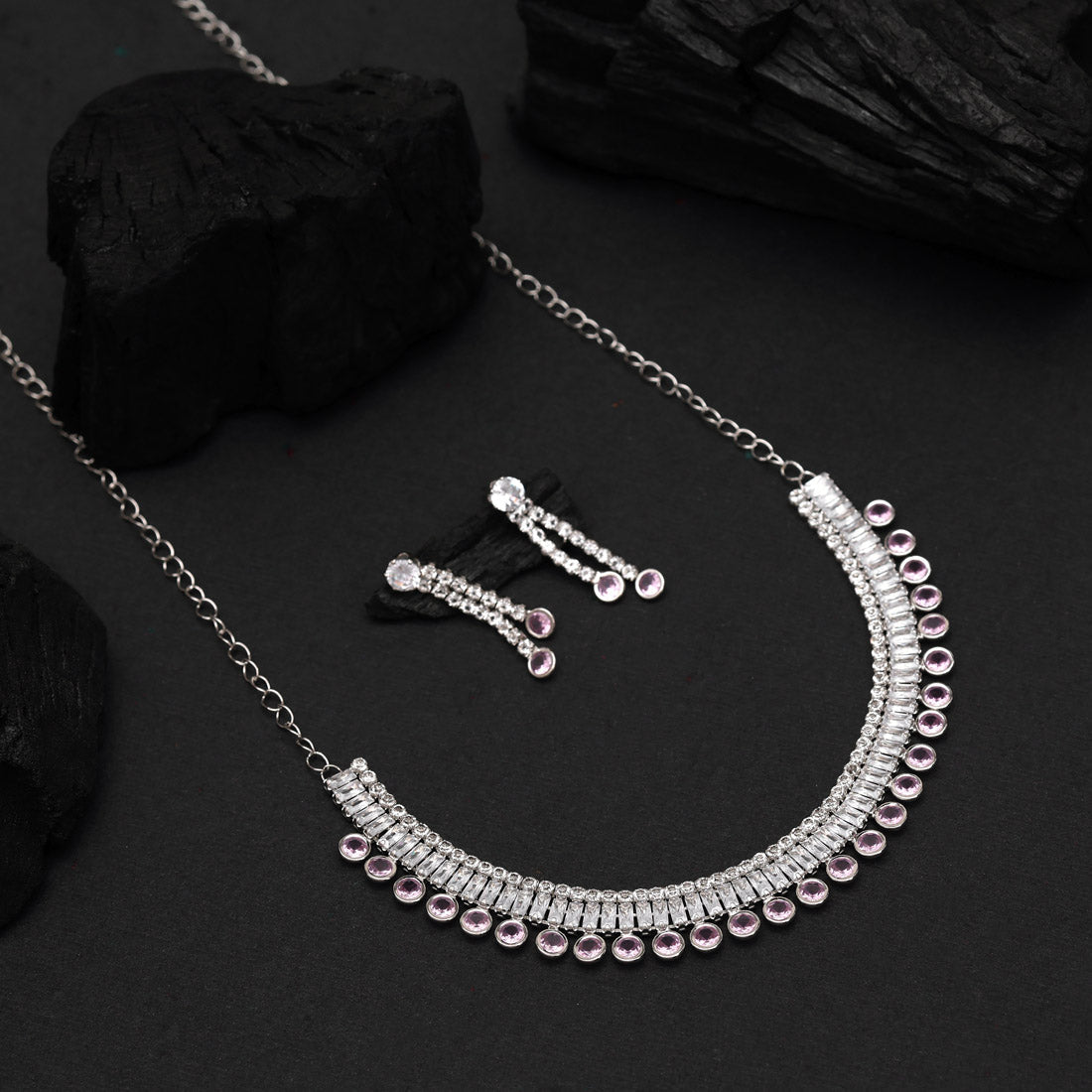Pink Color Stone Necklace Set (STN205PNK)