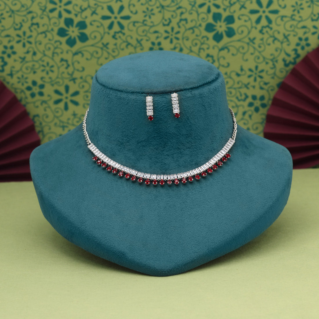 Maroon Color Stone Necklace Set (STN206MRN)