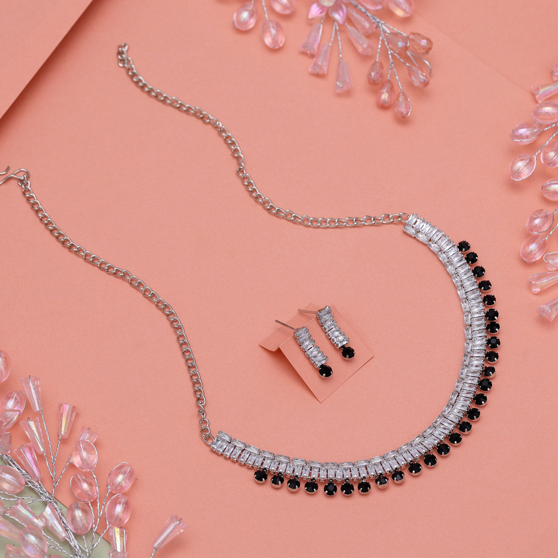 Black Color Stone Necklace Set (STN207BLK)