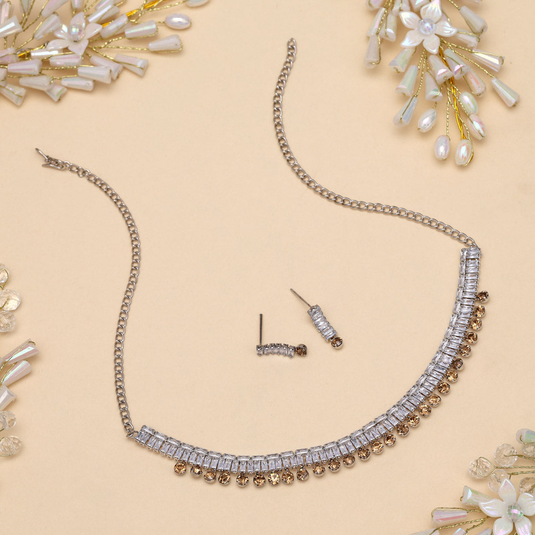 Light Brown Color Stone Necklace Set (STN207LBRW)