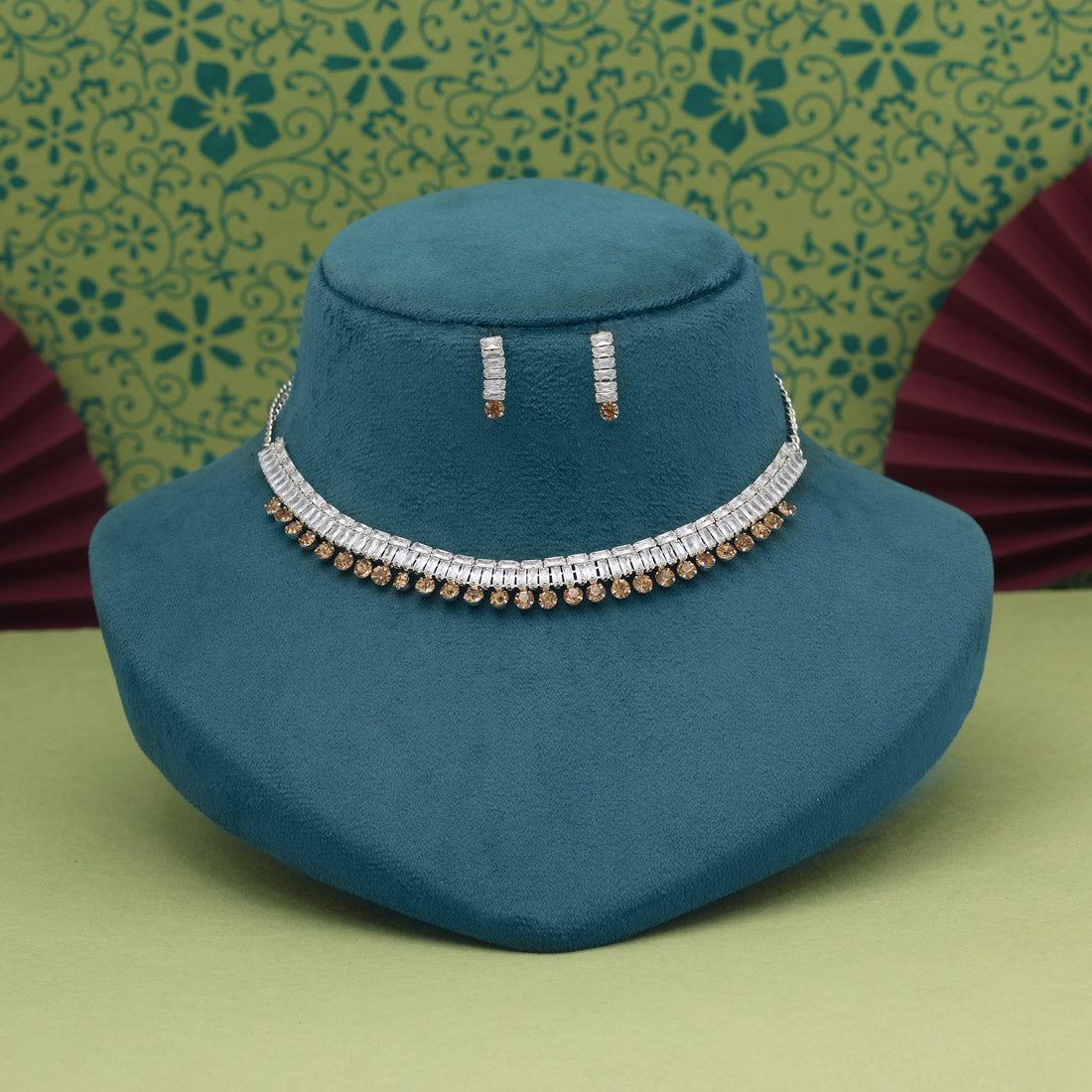 Light Brown Color Stone Necklace Set (STN207LBRW)