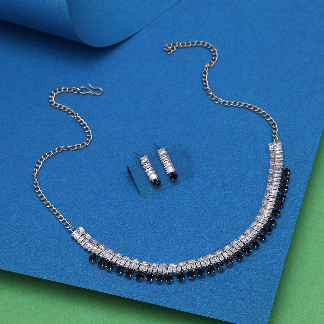 Navy Blue Color Stone Necklace Set (STN207NBLU)