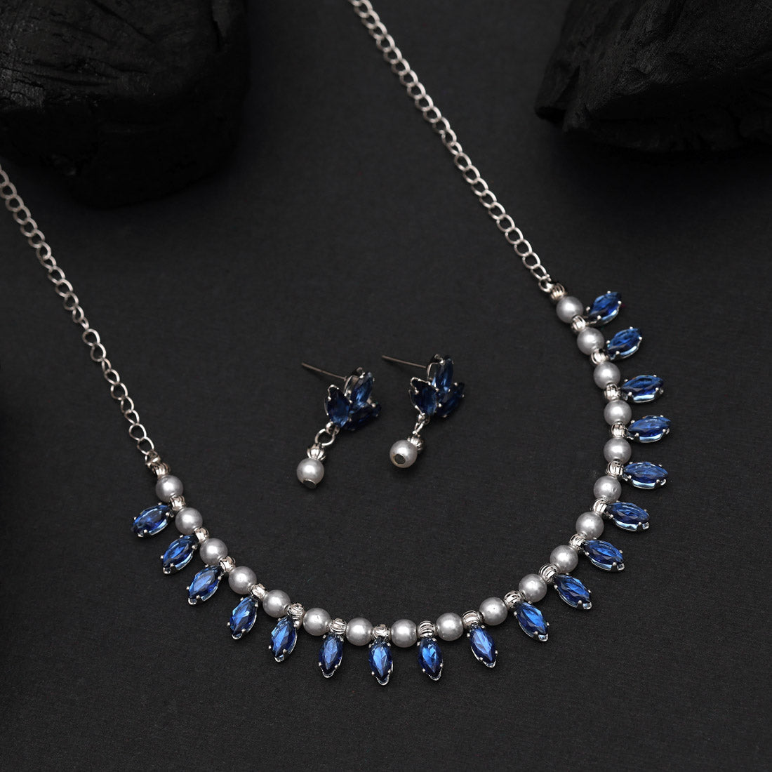Blue Color Stone Necklace Set (STN208BLU)