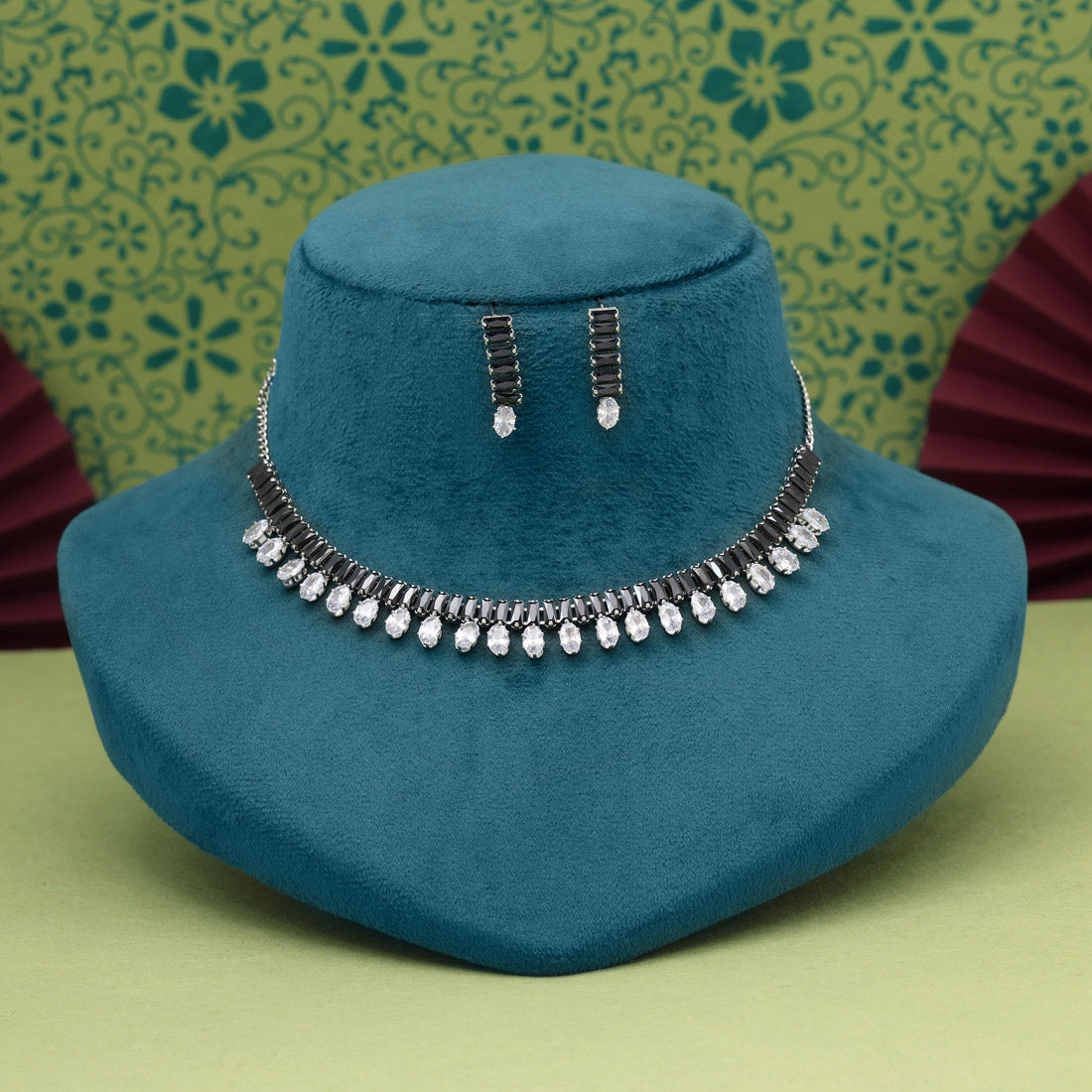 Black Color Stone Necklace Set (STN209BLK)