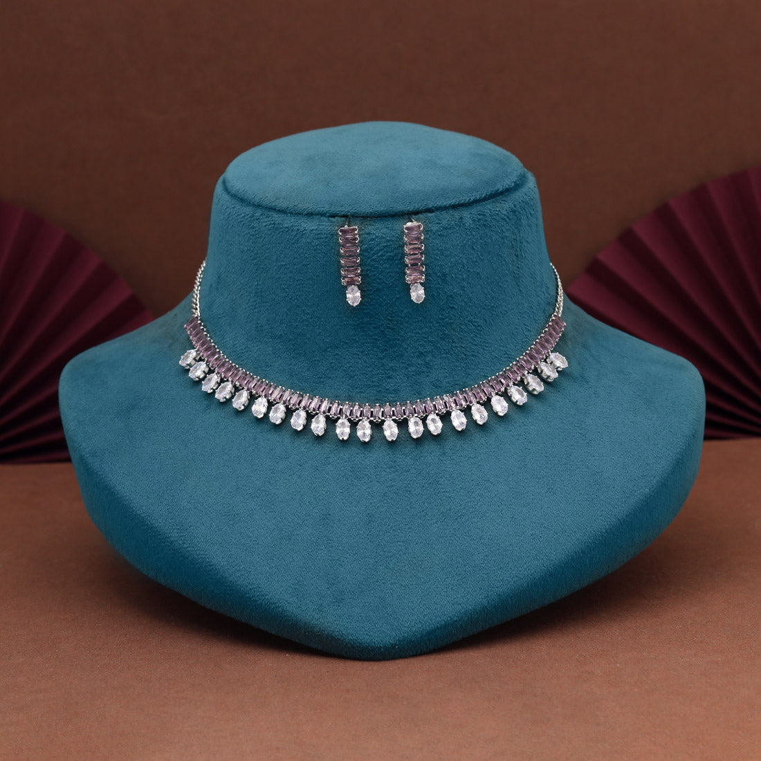 Purple Color Stone Necklace Set (STN209PRP)