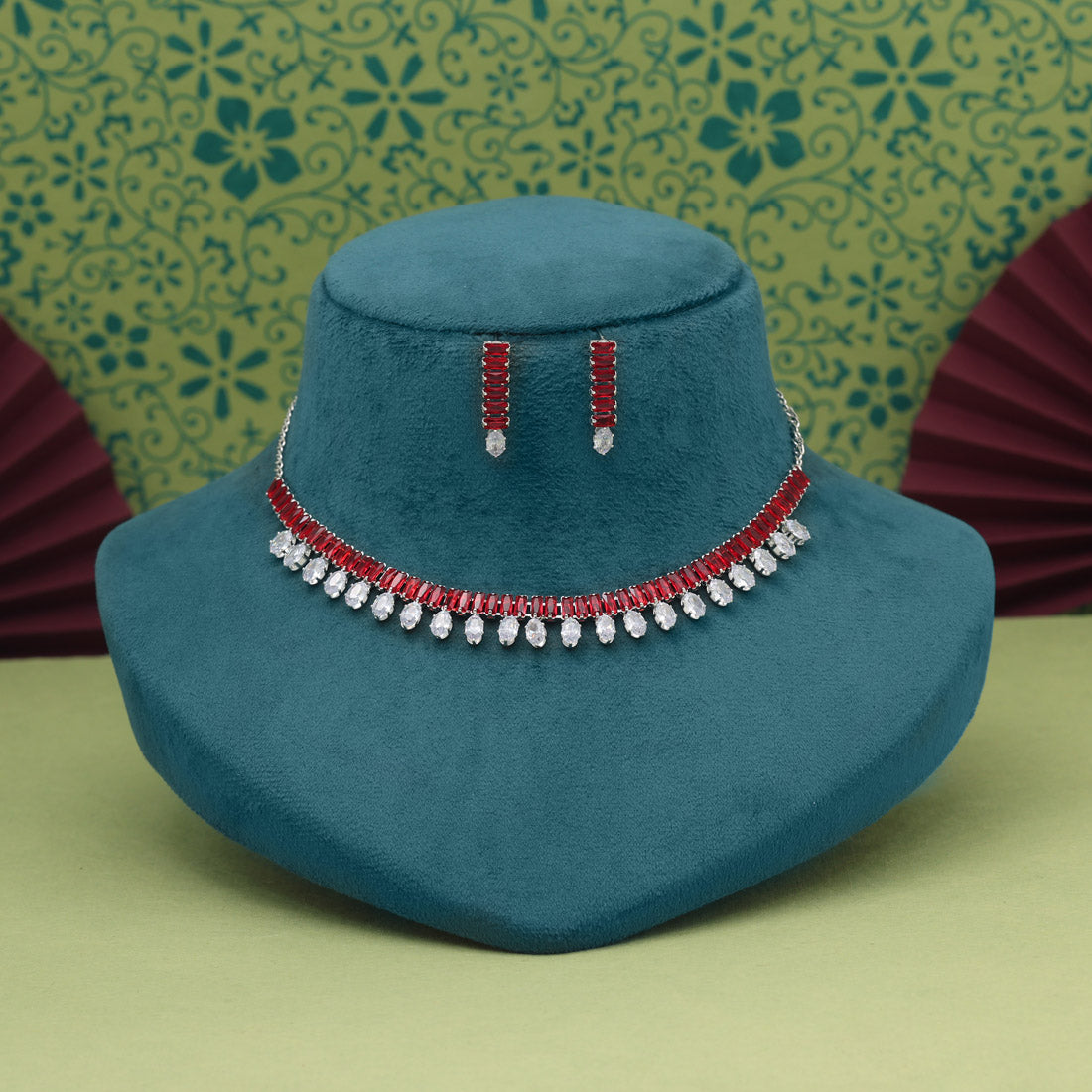 Red Color Stone Necklace Set (STN209RED)