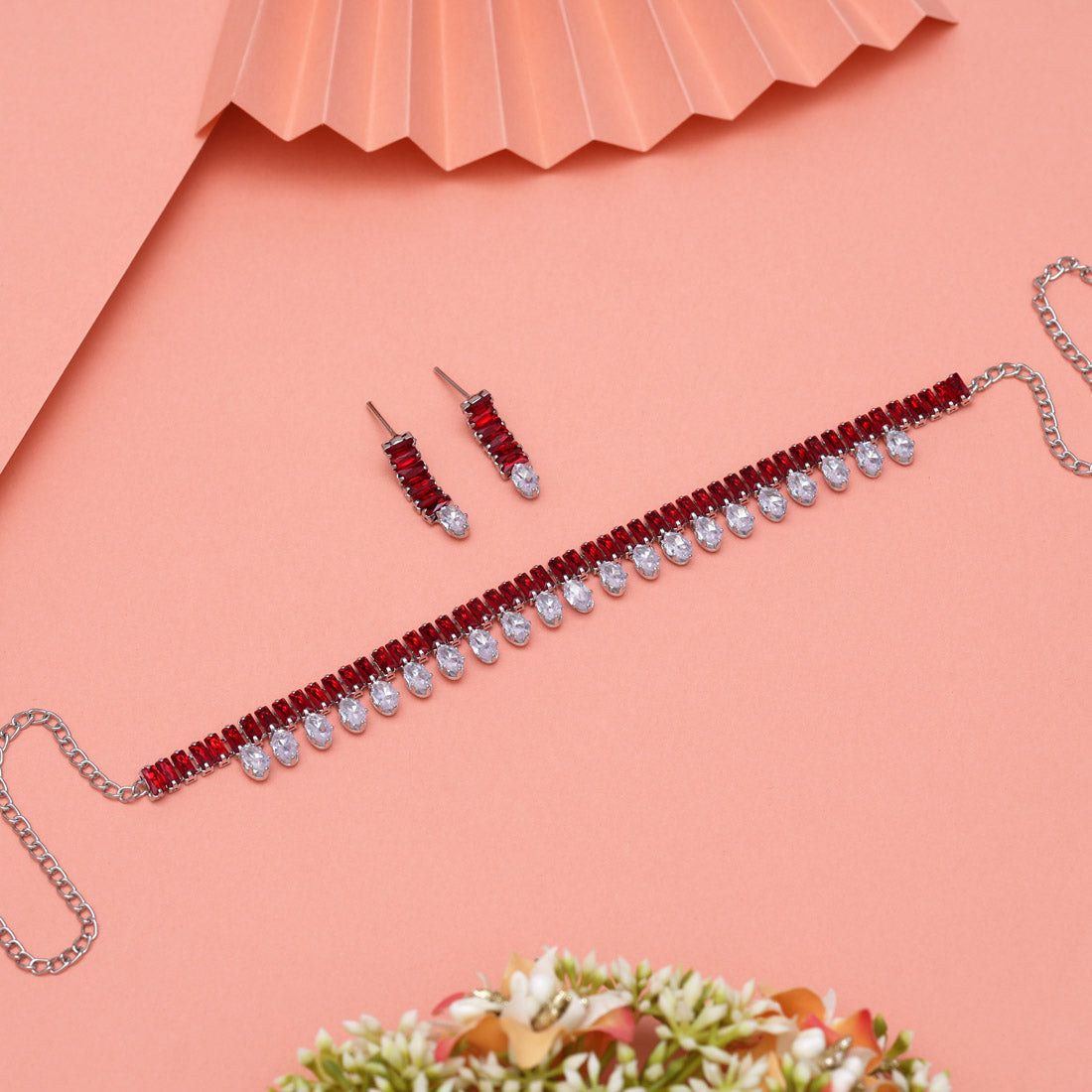 Red Color Stone Necklace Set (STN209RED)