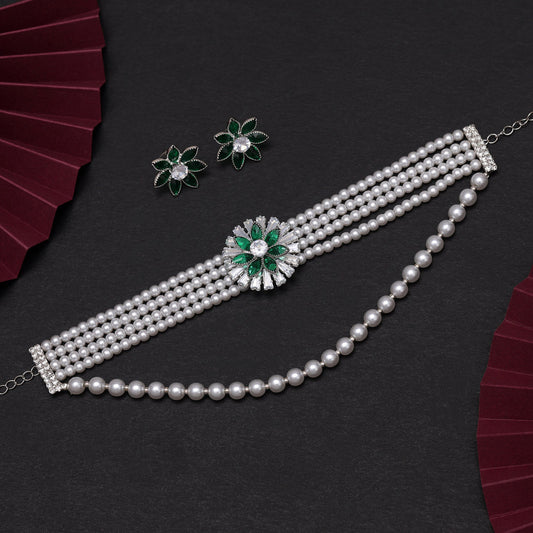 Green Color Choker Stone Necklace Set (STN211GRN)