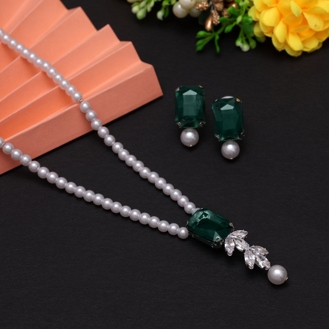 Green Color Stone Necklace Set (STN217GRN)