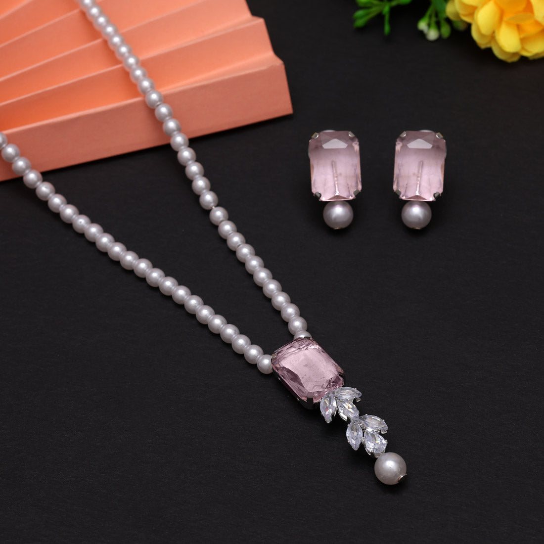 Pink Color Stone Necklace Set (STN217PNK)