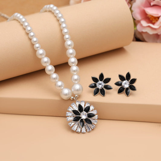 Black Color Stone Necklace Set (STN222BLK)