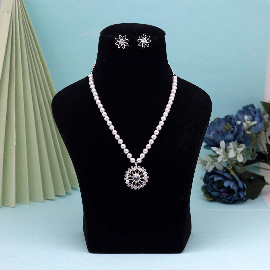 Black Color Stone Necklace Set (STN223BLK)