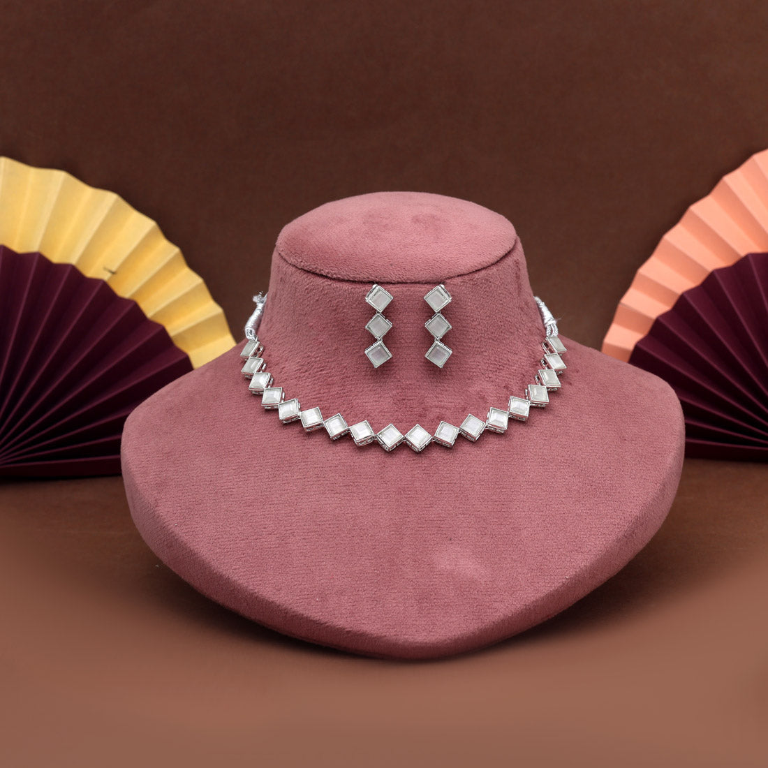 Silver Color Stone Necklace Set (STN224SLV)