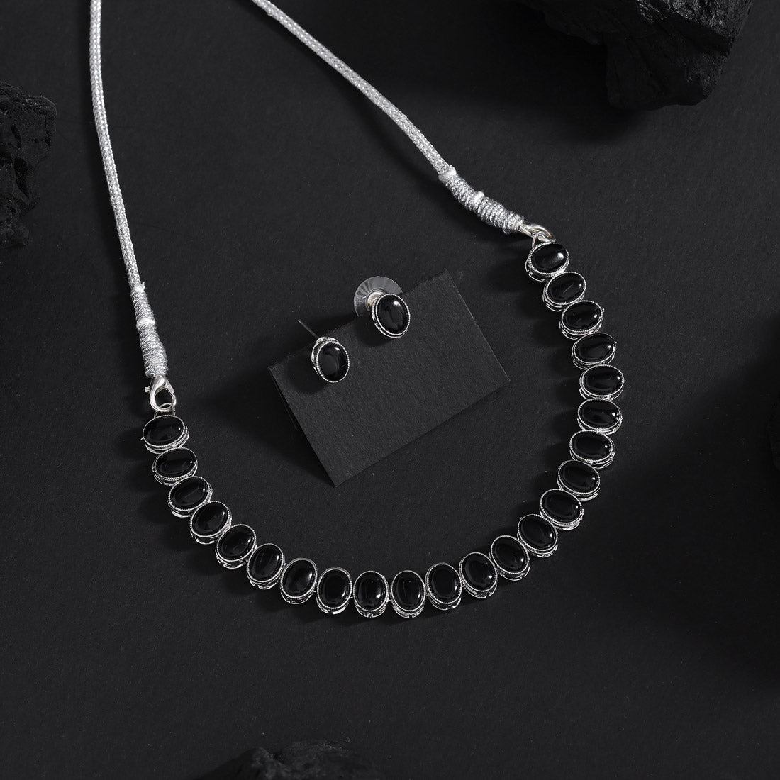 Black Color Stone Necklace Set (STN226BLK)