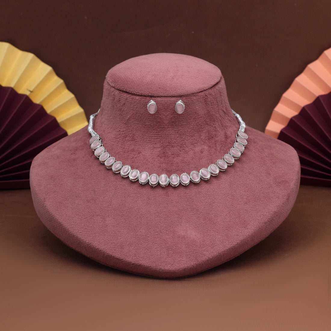 Light Pink Color Stone Necklace Set (STN226LPNK)
