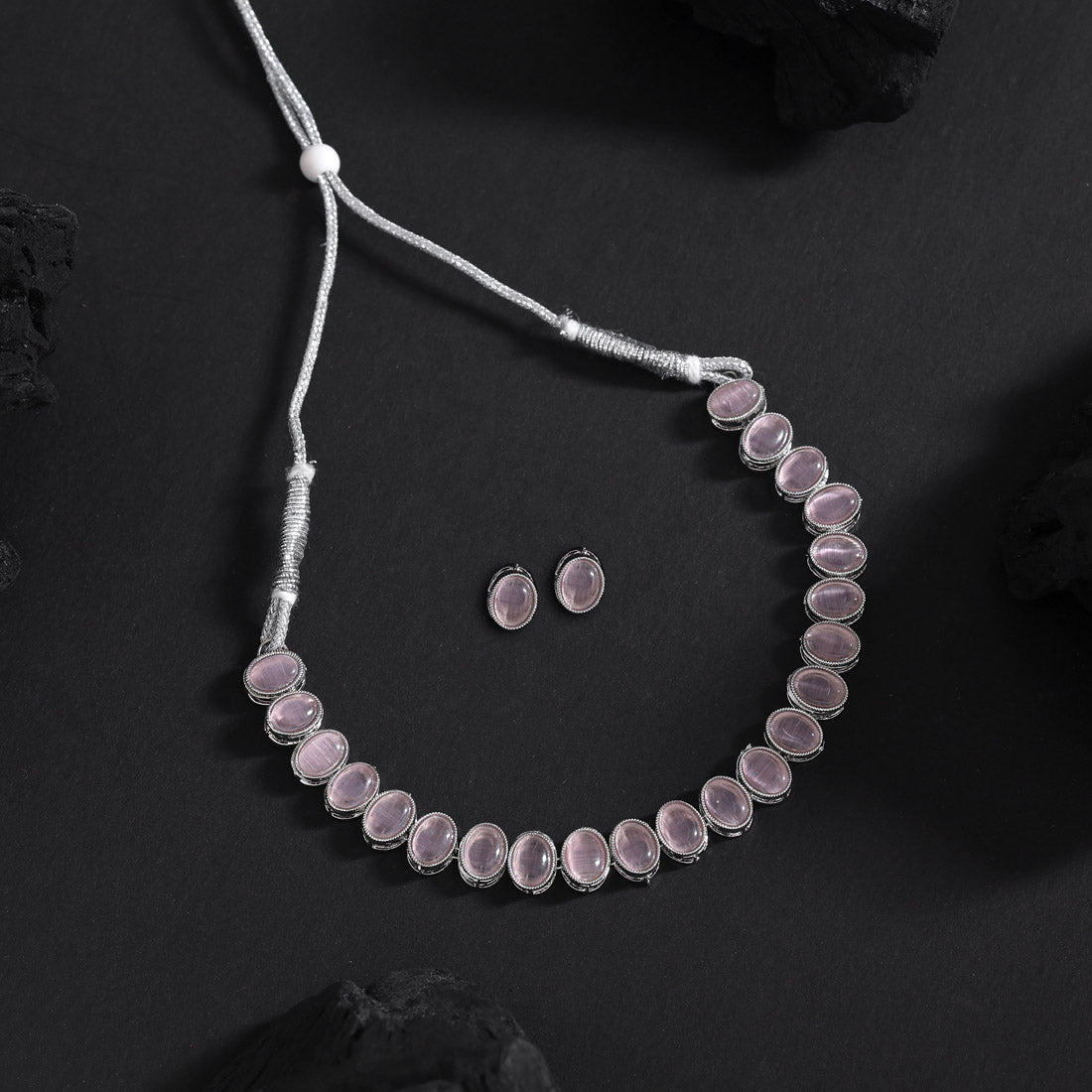 Light Pink Color Stone Necklace Set (STN226LPNK)
