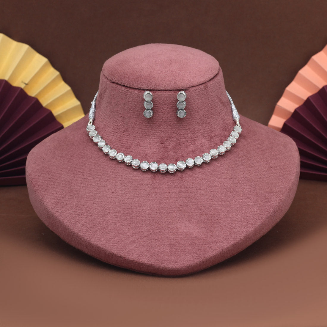Silver Color Stone Necklace Set (STN227SLV)