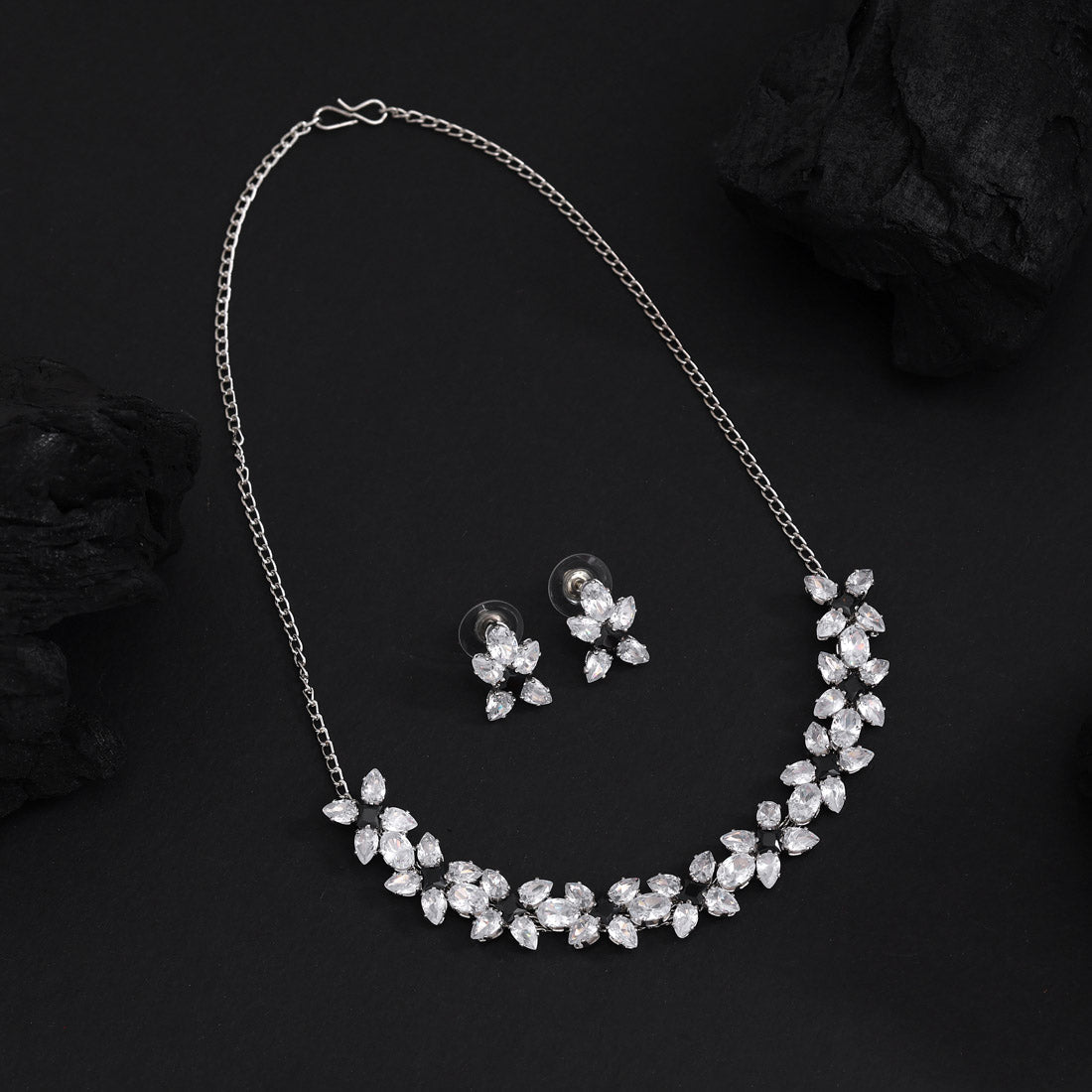 Black Color Stone Necklace Set (STN229BLK)
