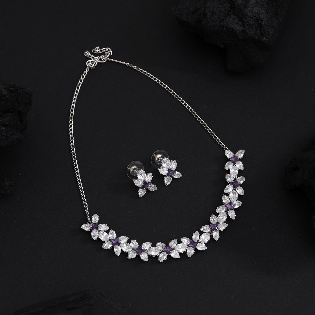 Purple Color Stone Necklace Set (STN229PRP)