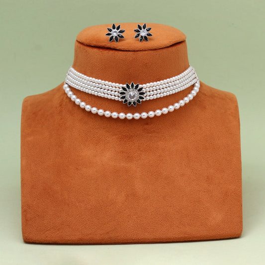 Black Color Choker Stone Necklace Set (STN230BLK)