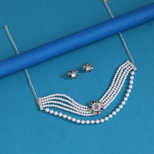 Multi Color Choker Stone Necklace Set (STN230MLT)